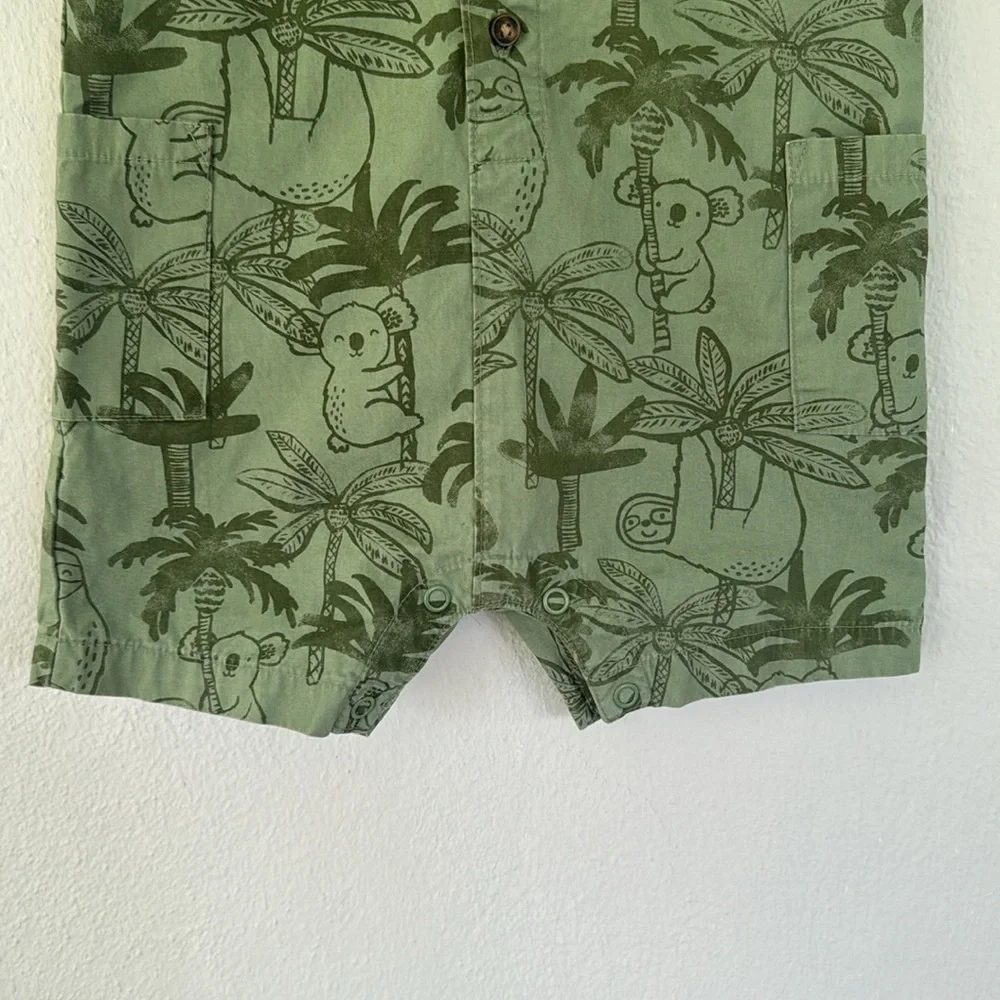 Carter’s green koala bear safari print sleeveless cotton baby romper size 18M